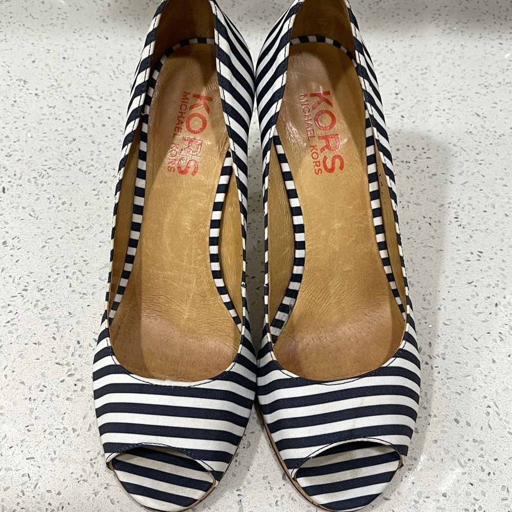 Michael Kors 4.5inch heel navy blue & white stripe